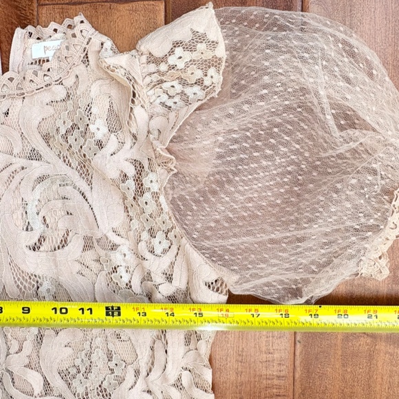 Vintage Lace High-Neck Puff-Sleeve Blouse by Peach Womens S Blush-Pink - Picture 4 of 12